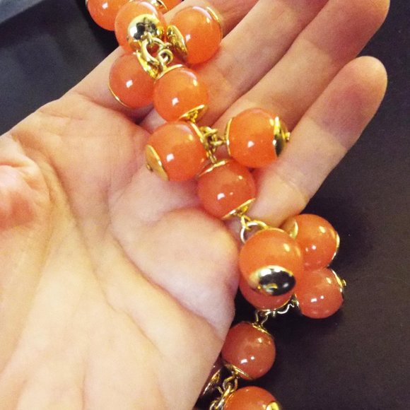 J. CREW PINK CORAL MOONSTONE CRYSTALS 15.88 MM CLUSTER BEADS 26" L. NECKLACE 73 - Picture 2 of 2